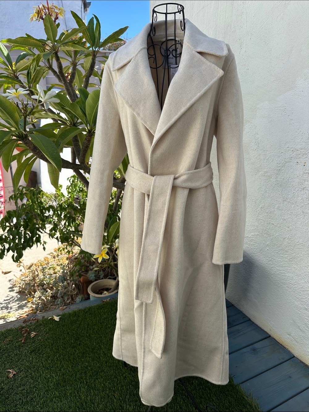 MANGO MNG Womens Cream Long Belted Wool-Blend Coat NWT Never Worn